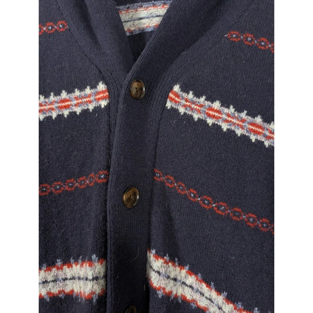 J. Crew Men's Cardigan Shawl Collar Blue Red Striped 100% Lambs Wool Medium‎